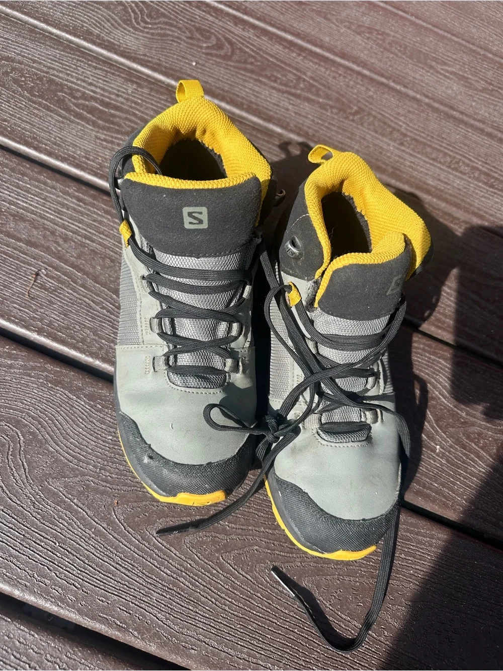 Salomon Gray and Yellow Kids Trail Boots